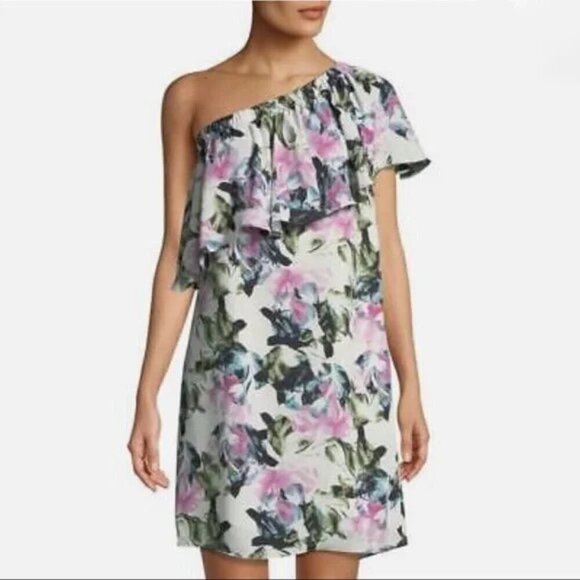 Vince Camuto Floral Ruffle One-Shoulder Dress Size 4 NWT Boho 70s Coquette Flowy - Picture 2 of 11